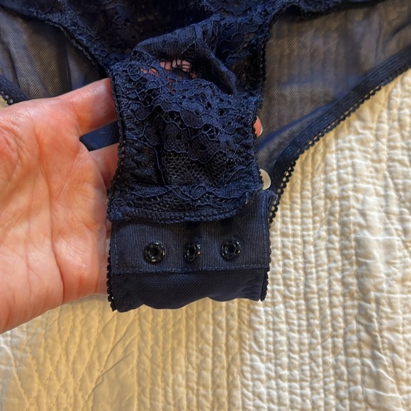 Navy Blue Lace and Mesh Teddy Bodysuit - Picture 6 of 13